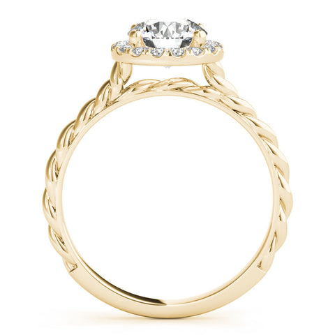 Yellow gold Round Halo Twisted Band Four-Prong Diamond Ring