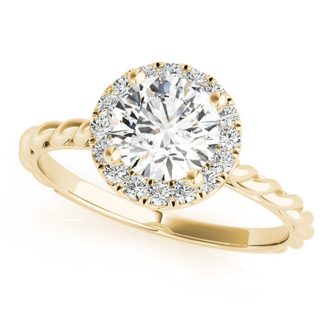 Yellow gold Round Halo Twisted Band Four-Prong Diamond Ring
