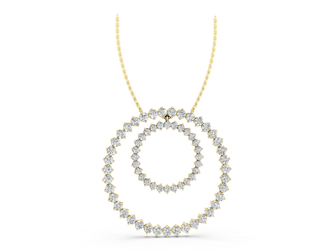 Yellow gold Round Moissanite Double Halo Prong Set Pendant