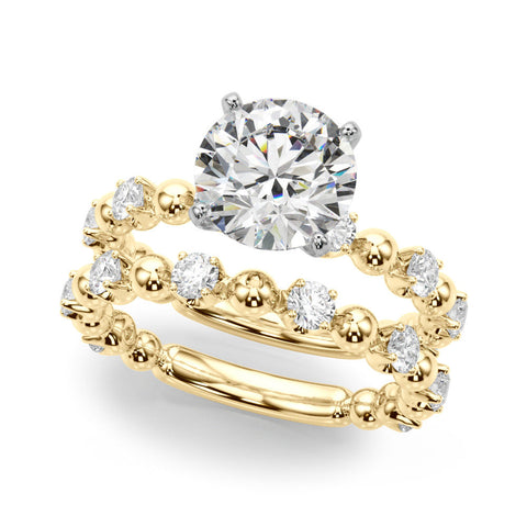 Yellow gold Round Solitaire Diamond Bezel-Set Eternity Band with Prong Setting