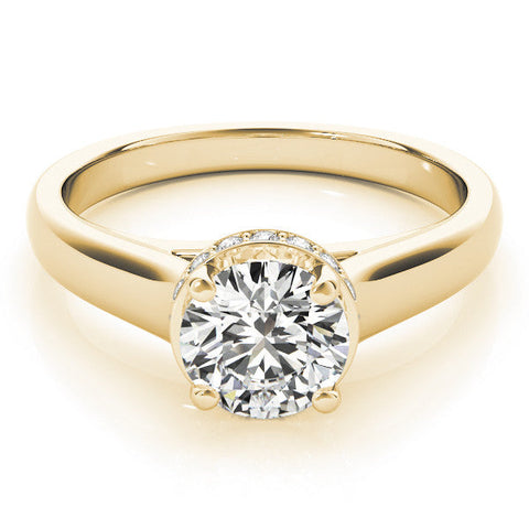 Yellow gold Round Solitaire Diamond Engagement Ring with Four-Prong Setting and Tapered Band