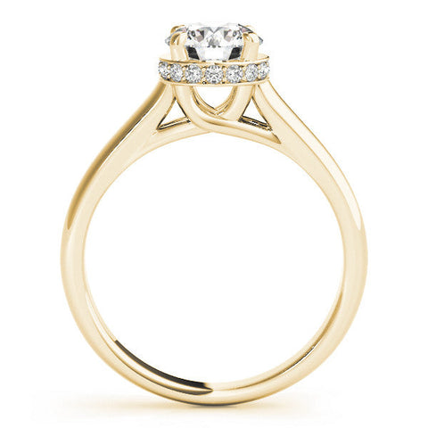 Yellow gold Round Solitaire Diamond Engagement Ring with Four-Prong Setting and Tapered Band