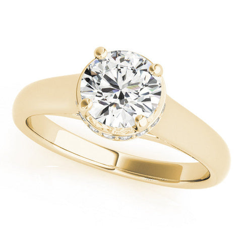 Yellow gold Round Solitaire Diamond Engagement Ring with Four-Prong Setting and Tapered Band