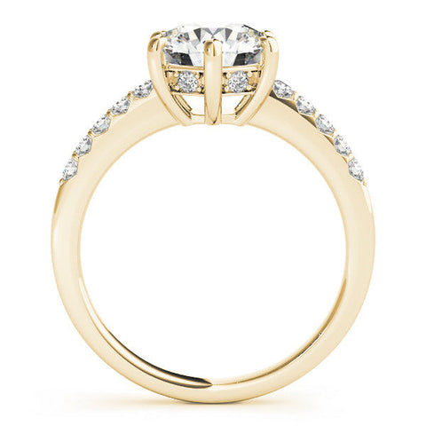 Yellow gold Round Solitaire Diamond Engagement Ring with Pavé Band and Six-Prong Setting