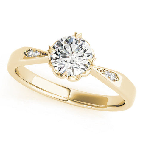 Yellow gold Round Solitaire Diamond Engagement Ring with Split Shank and Six-Prong Setting