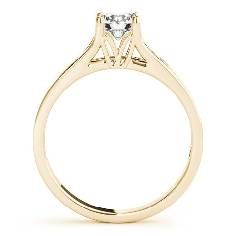 Yellow gold Round Solitaire Diamond Ring with Cathedral Band and Four-Prong Setting
