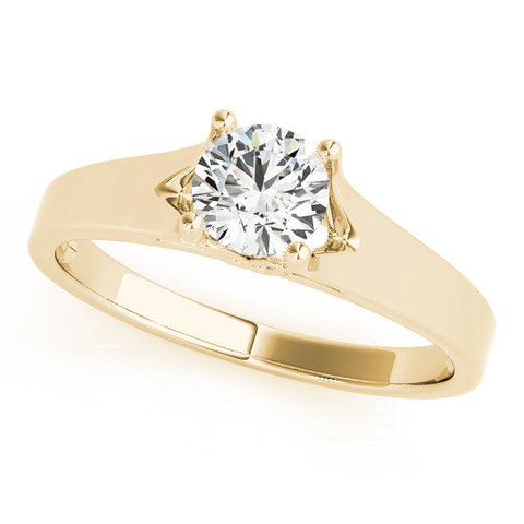 Yellow gold Round Solitaire Diamond Ring with Cathedral Band and Four-Prong Setting