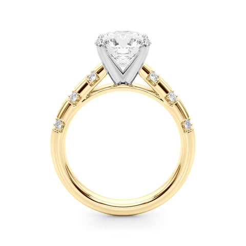 Yellow gold Round Solitaire Diamond Ring with Channel Set Band and Four-Prong Setting