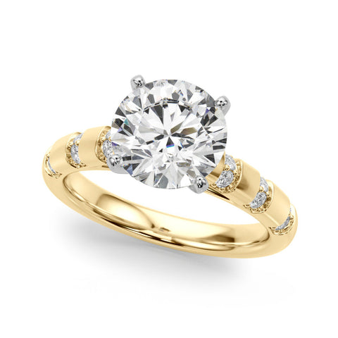 Yellow gold Round Solitaire Diamond Ring with Channel Set Band and Four-Prong Setting