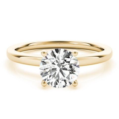 Yellow gold Round Solitaire Diamond Ring with Four-Prong Setting and Classic Band