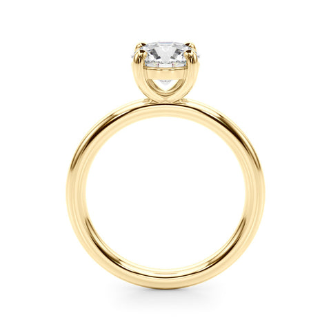 Yellow gold Round Solitaire Diamond Ring with Four-Prong Setting on a Plain Band