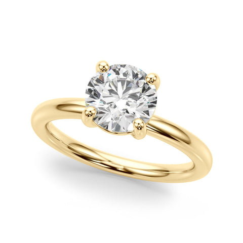 Yellow gold Round Solitaire Diamond Ring with Four-Prong Setting on a Plain Band