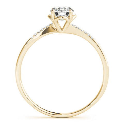 Yellow gold Round Solitaire Diamond Ring with Pave Band and Four-Prong Setting