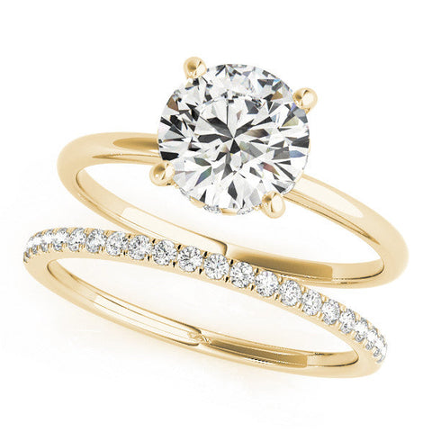 Yellow gold Round Solitaire Diamond Ring with Prong Setting and Plain Band