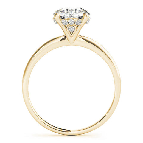 Yellow gold Round Solitaire Diamond Ring with Prong Setting and Plain Band