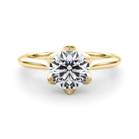 Yellow gold Round Solitaire Diamond Ring with Six-Prong Setting and Classic Band