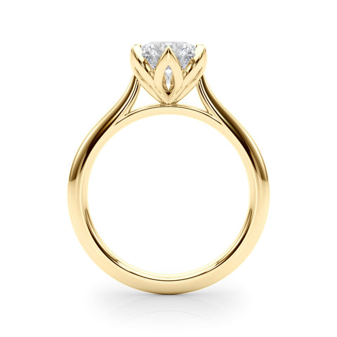 Yellow gold Round Solitaire Diamond Ring with Six-Prong Setting and Classic Band