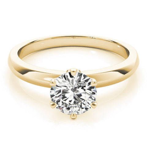 Yellow gold Round Solitaire Diamond Ring with Six-Prong Setting on a Classic Band