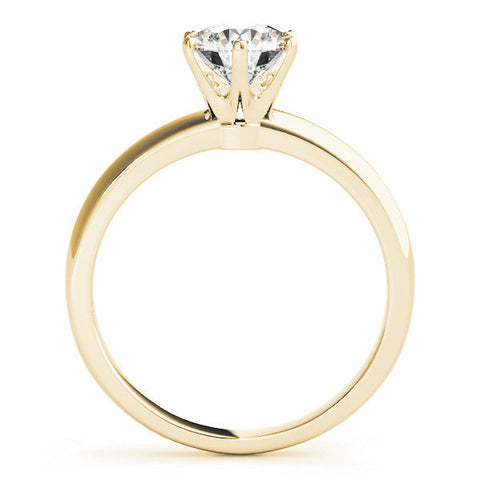 Yellow gold Round Solitaire Diamond Ring with Six-Prong Setting on a Classic Band