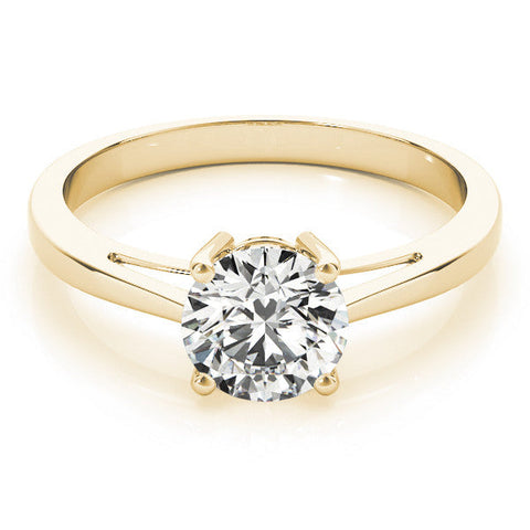 Yellow gold Round Solitaire Diamond Ring with Split Shank and Four-Prong Setting