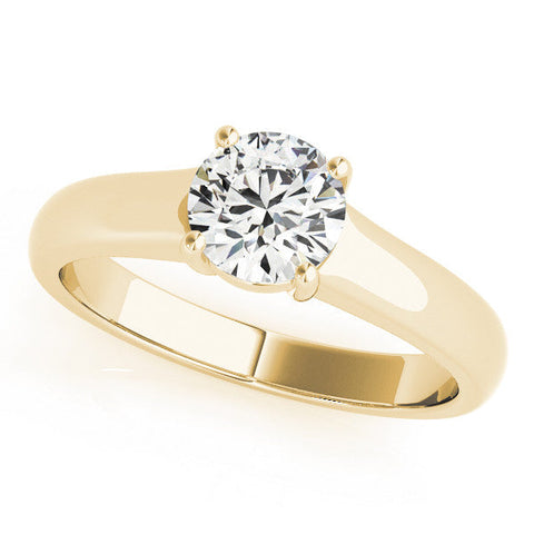 Yellow gold Round Solitaire Diamond Ring with Tapered Band and Four-Prong Setting