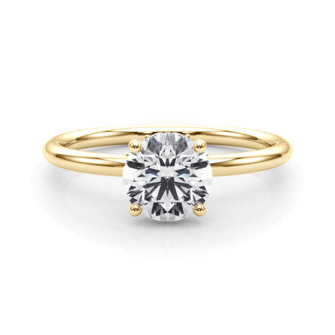 Yellow gold Round Solitaire Diamond Ring with a Classic Band and Four-Prong Setting