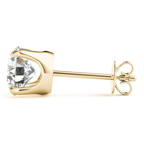 Yellow gold Round Solitaire Diamond Stud Earrings with Four-Prong Basket Setting