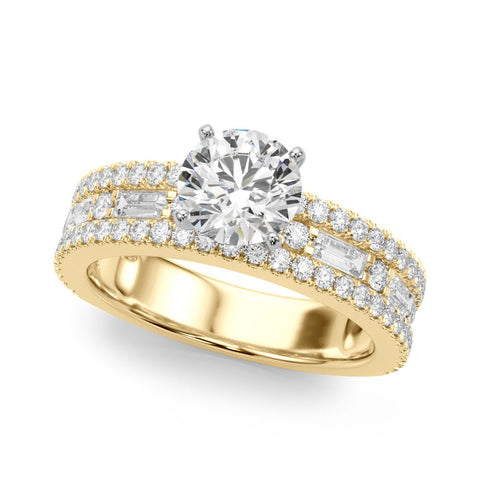 Yellow gold Round Solitaire Diamond with Pave and Channel Set Band