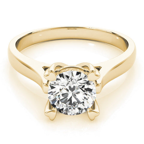 Yellow gold Round Solitaire Heart Prong Engagement Ring with Tapered Band
