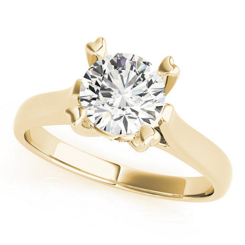 Yellow gold Round Solitaire Heart Prong Engagement Ring with Tapered Band