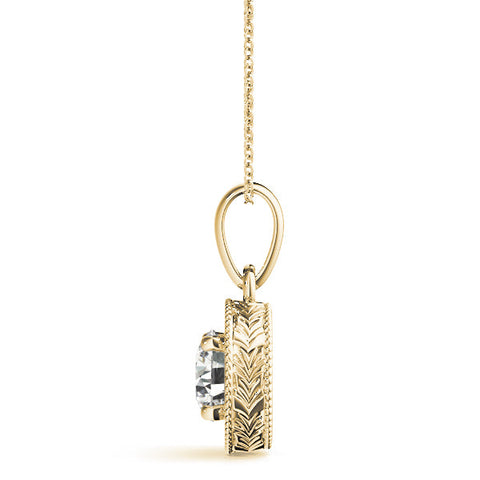 Yellow gold Round Solitaire Milgrain Bezel Pendant