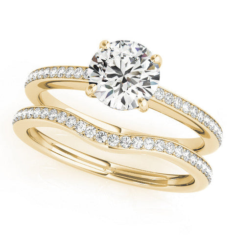 Yellow gold Round Solitaire Pavé Band Prong Setting Ring