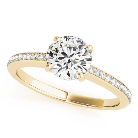 Yellow gold Round Solitaire Pavé Band Prong Setting Ring