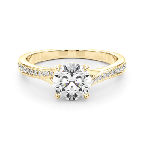 Yellow gold Round Solitaire Pavé Band with Four-Prong Setting