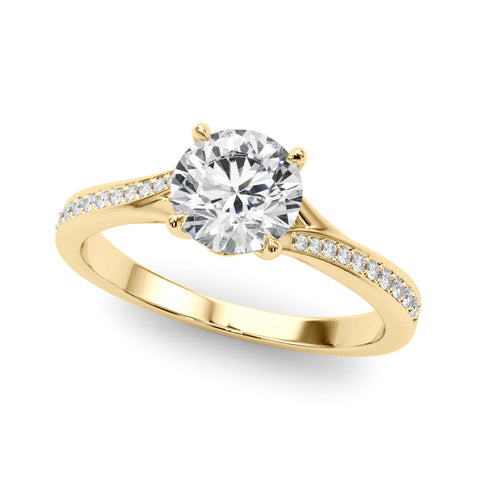 Yellow gold Round Solitaire Pavé Band with Four-Prong Setting