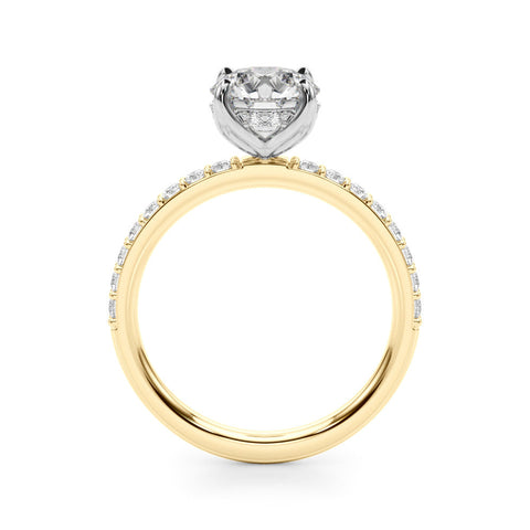 Yellow gold Round Solitaire Pavé Diamond Engagement Ring with Four-Prong Setting