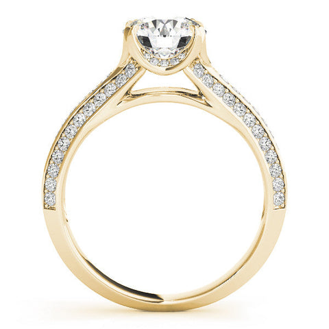 Yellow gold Round Solitaire Pave Split Shank Ring with Four-Prong Setting