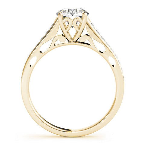 Yellow gold Round Solitaire Prong Set Diamond Engagement Ring with Pave Band