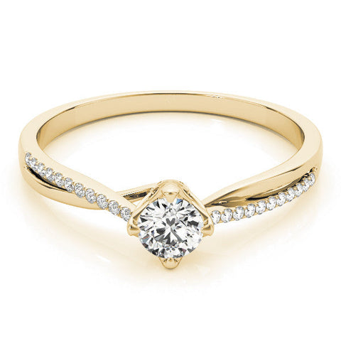 Yellow gold Round Solitaire Twist Band with Pavé Diamonds and Four-Prong Setting