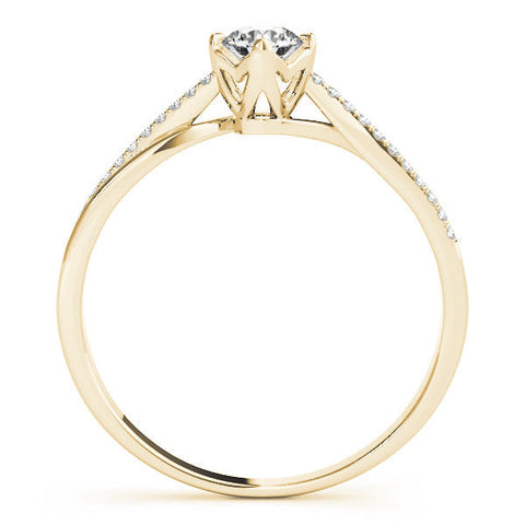 Yellow gold Round Solitaire Twist Band with Pavé Diamonds and Four-Prong Setting