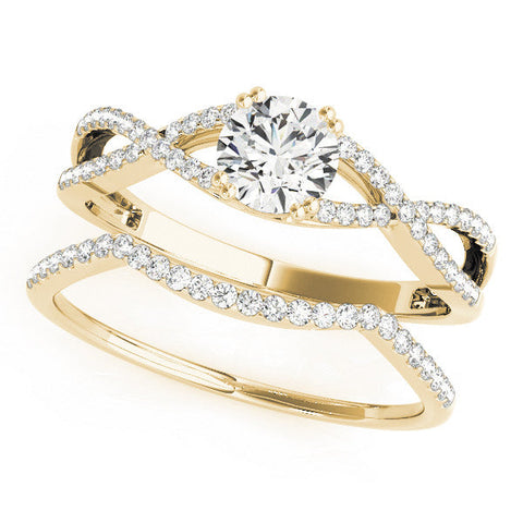 Yellow gold Round Solitaire Twist Band with Pavé Setting and Four-Prong Setting