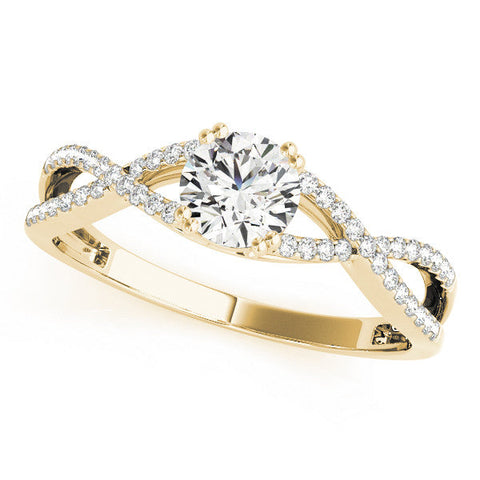 Yellow gold Round Solitaire Twist Band with Pavé Setting and Four-Prong Setting