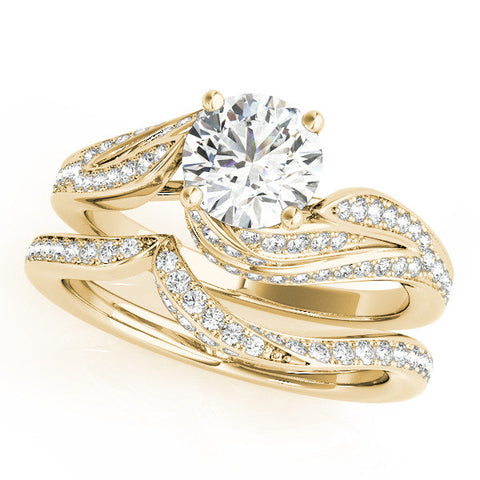 Yellow gold Round Solitaire Twist Band with Pave Setting and Four-Prong Setting