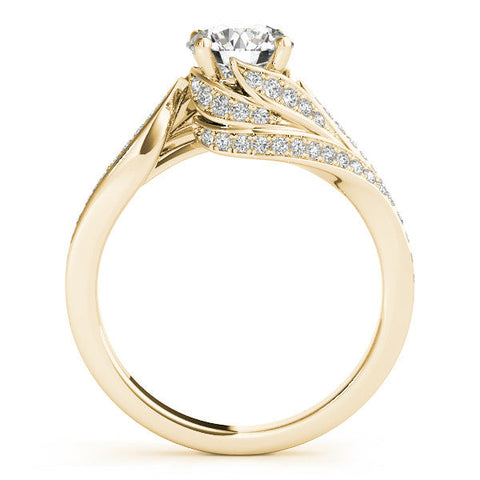 Yellow gold Round Solitaire Twist Band with Pave Setting and Four-Prong Setting