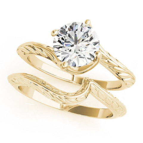 Yellow gold Round Solitaire Twisted Band with Four-Prong Setting
