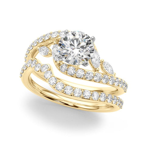 Yellow gold Round Solitaire with Pavé Twist Band and Four-Prong Setting