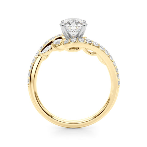Yellow gold Round Solitaire with Pavé Twist Band and Four-Prong Setting