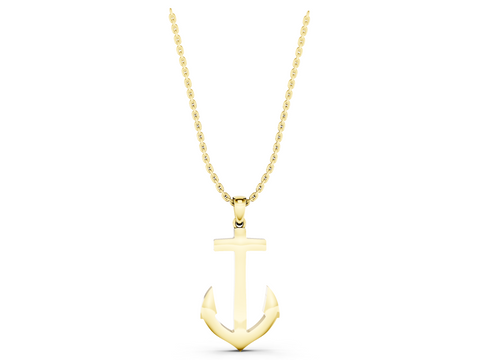 Yellow gold Silver Anchor Pendant with Round Diamond Bezel Setting