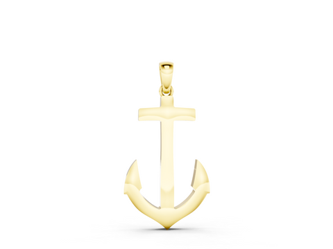 Yellow gold Silver Anchor Pendant with Round Diamond Bezel Setting