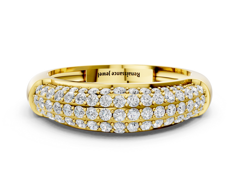 Yellow gold Three-Row Pavé Round Diamond Dome Band with Shared Prong Setting